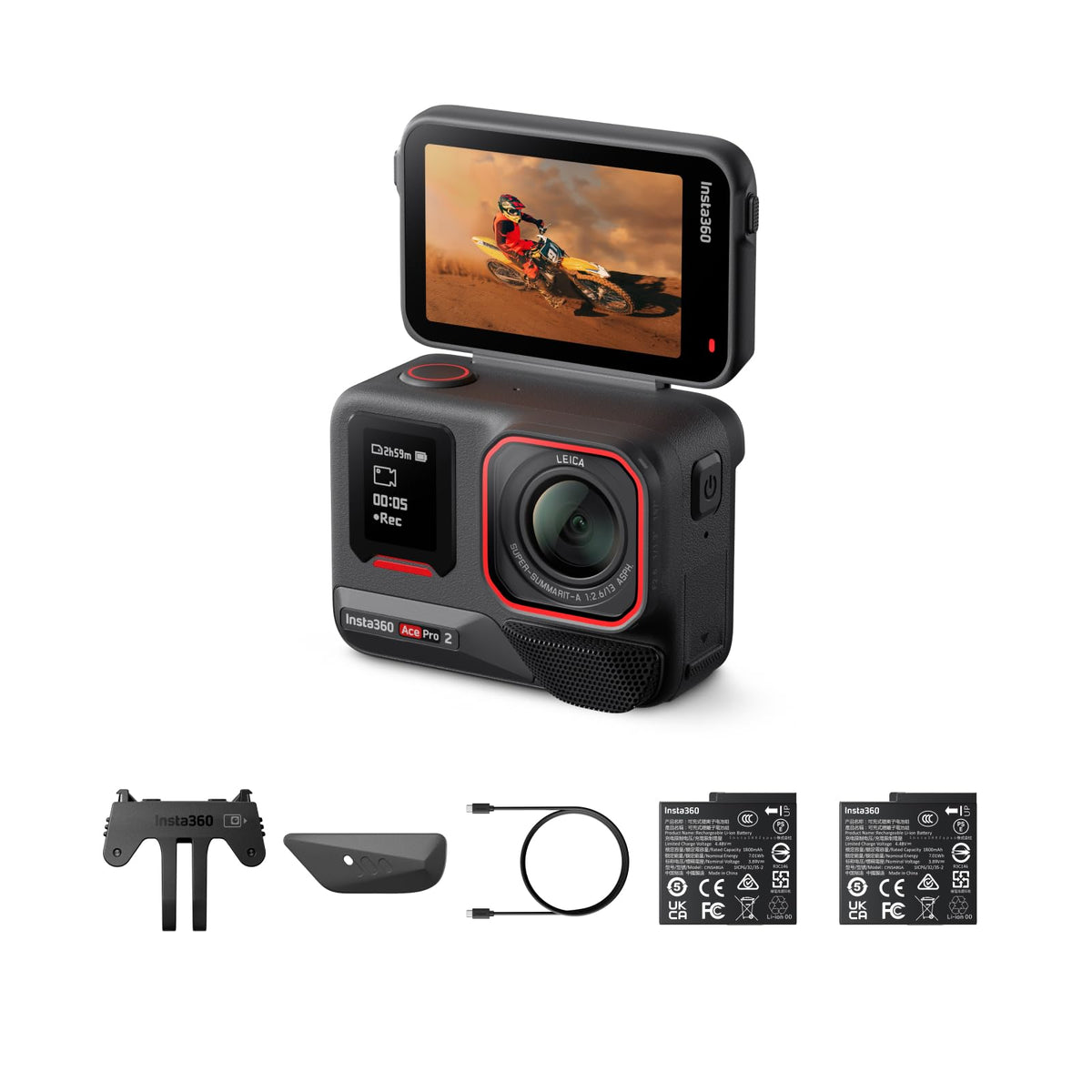 Insta360 Ace Pro 2 – 8K Action Cam mit Leica Summarit-Objektiv, aufklappbarer 2,5-Zoll-Touchscreen