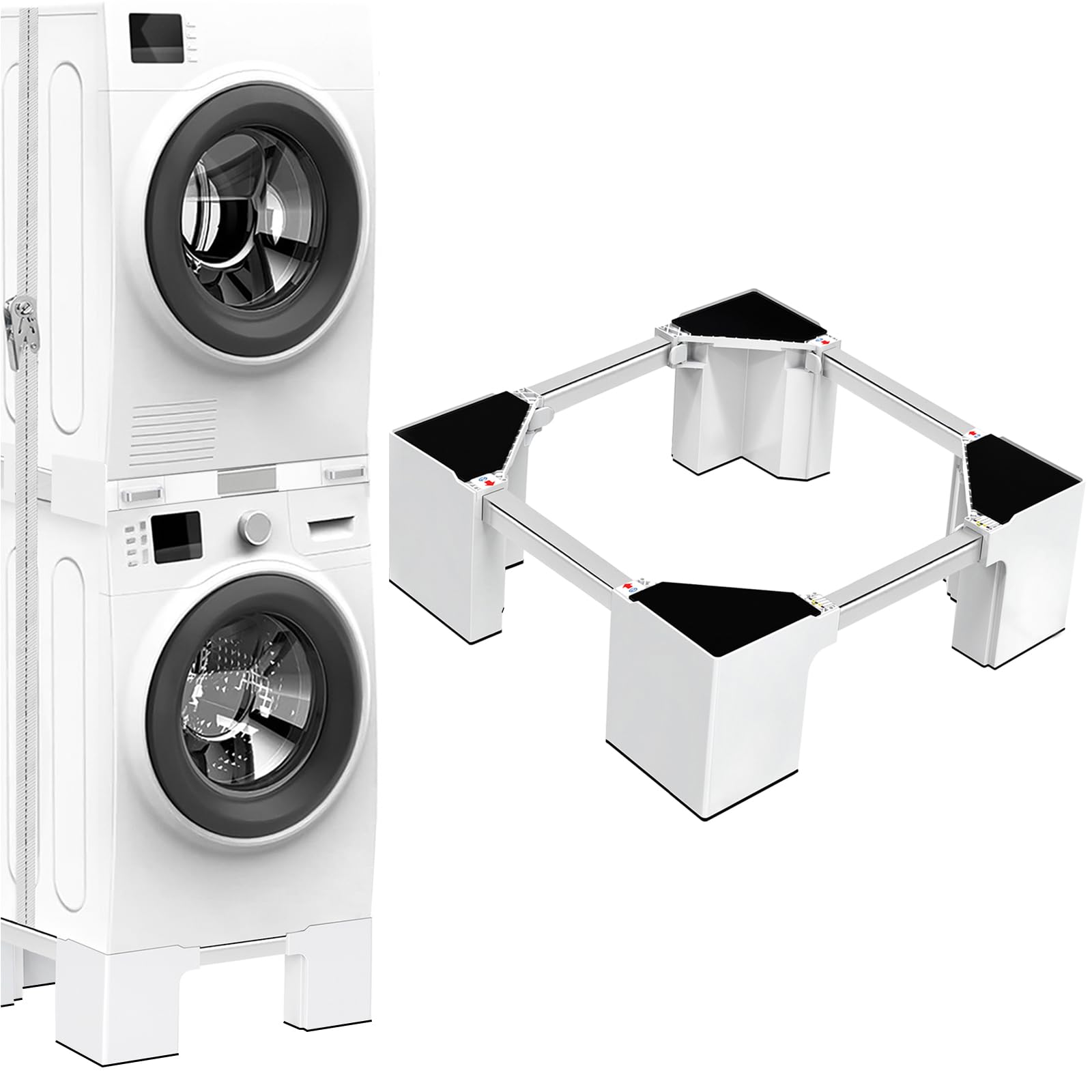 NIUXX Universal-Waschmaschinenbasis. Verstellbarer, 16.1cm hoher Rahmen für 46-69cm Breite/Tiefe. Stabilisiert & erhöht Waschmaschinen.