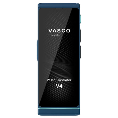 Vasco Translator V4 Mobiler Sprachübersetzer - Cobalt Blue. Kobaltblaues Handgerät, übersetzt Sprachen bidirektional in Echtzeit.