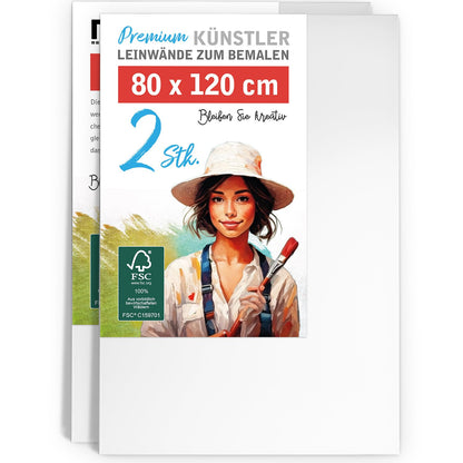 M MERCEO Leinwand 80x120 cm, 2er-Set Keilrahmen, Baumwolle 280g/m²