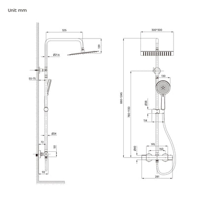 Auralum Duschsystem Thermostat 30x30 cm Regendusche - Schwarz