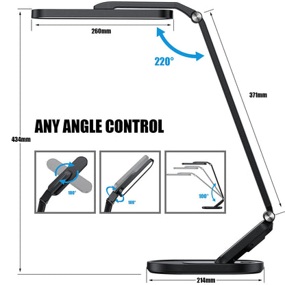 JKSWT LED Schreibtischlampe dimmbar mit USB-Ladeanschluss, schwarz