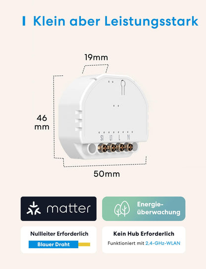 Meross MSS815 Matter WLAN Lichtschalter Unterputz, 4 Stück