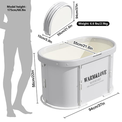 Tragbare Faltbadewanne Eisbad Heissbad – Grau weiss, Oval-Medium