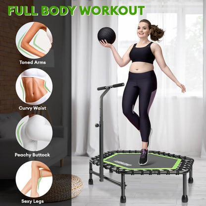 ONETWOFIT 114cm Fitness Trampolin Bungee - Sechskant Grün mit Griff