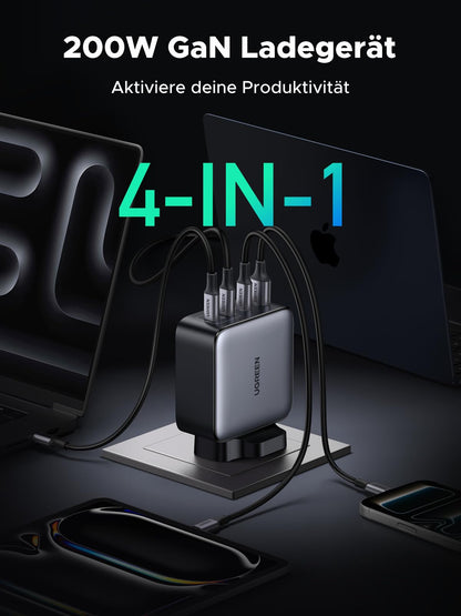UGREEN Nexode 200W USB-C Ladegerät, GaN Netzteil mit 4 Ports