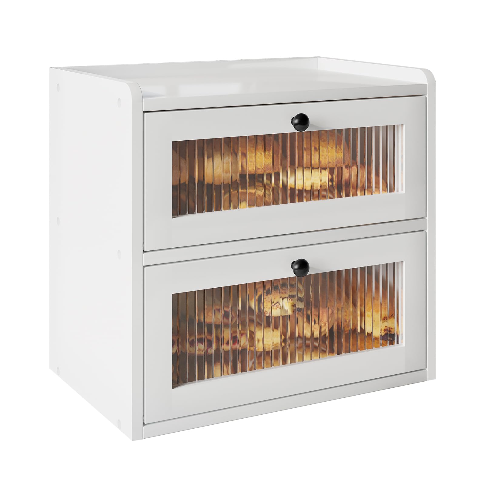 Alpeir Holz Brotkasten gross Küchenaufbewahrung – 2 Etagen weiss. Rechteckig. Bewahrt Backwaren frisch.