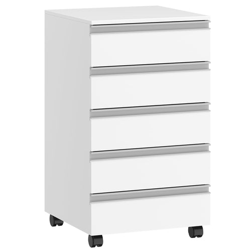 Hzuaneri Rollcontainer FC55503X, weisser Aktenschrank mit 5 Schubladen auf 360°-Rollen