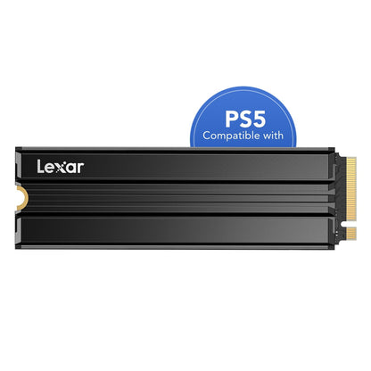 Lexar NM790 M.2 SSD - 1TB PCIe Gen4 NVMe mit Kühlkörper. Rechteckige, dunkle SSD mit silbernem Kühlkörper zur PC-Datenspeicherung.