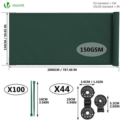 VOUNOT Zaunblende Sichtschutz - 1.5x20m Grün HDPE 150g/m²