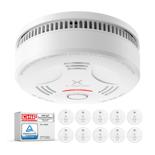 X-Sense SD11 Rauchmelder mit 10-Jahres-Batterie, TÜV geprüft, 10er Set – ABS-Gehäuse