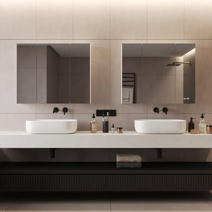 DICTAC Spiegelschrank Bad 3 Türen Wandschrank – 70x60x16cm Weiss