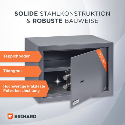 Brihard Familien Safe Tresor – 25x35x25 cm Doppelbartschloss