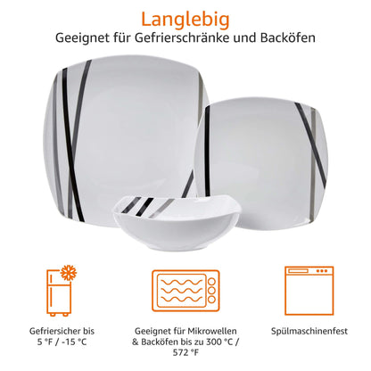 Amazon Basics Moderne Strahlen Geschirrservice 18-teilig für 6 Personen