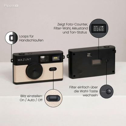 MAZUNT Retro Digitalkamera 12 MP bildschirmfrei mit 4 Filtern beige