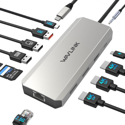 WAVLINK 12-in-1 Docking Station mit Dual DisplayPort, HDMI, 100W PD für Windows-Laptops