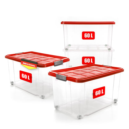 BigDean 60 L Stapelbox mit Deckel - 4er Set rot