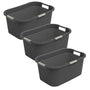 Rotho Country Wäschekorb 3er-Set 40 l, Kunststoff, anthrazit, Rattan-Struktur, drei Tragegriffe