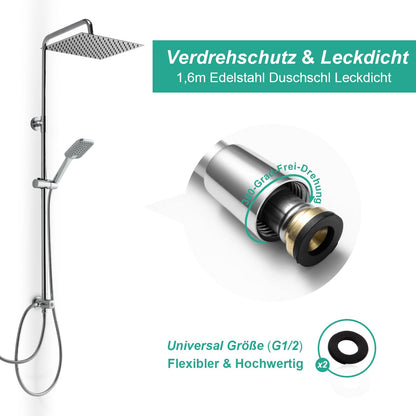 OFFO Regendusche Duschset Edelstahl 30x30 cm höhenverstellbar