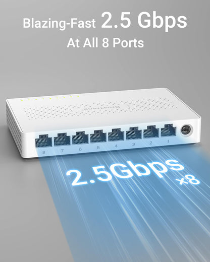 BrosTrend 2.5G 8 Port Unmanaged Netzwerk Switch Lüfterlos