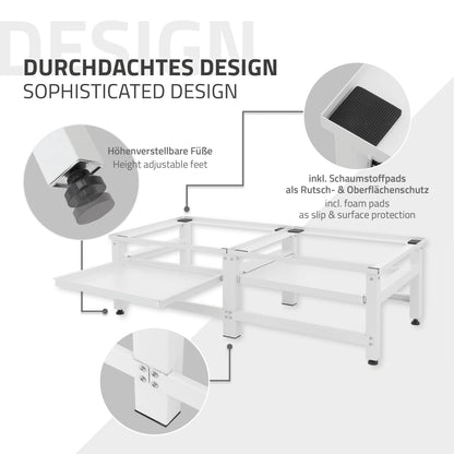 ML-Design Doppel Waschmaschinen-Untergestell – Weiss, 2 Ablagen