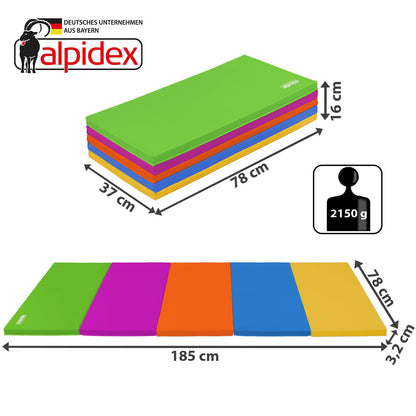 ALPIDEX Turnmatte klappbar 185 x 78 x 3,2 cm Weichbodenmatte bunt