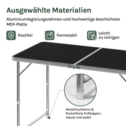 WOLTU Campingtisch CPT8122sz, höhenverstellbar, 120x60 cm, schwarz