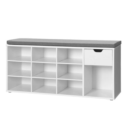VASAGLE Schuhbank LHS24WT, Schuhregal mit Schublade, weiss-grau
