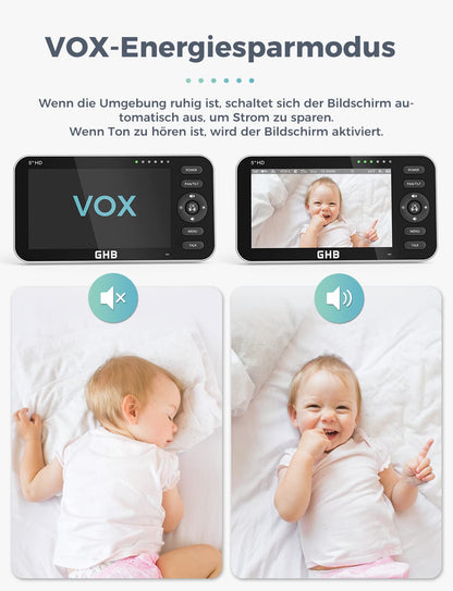 GHB Babyphone mit Kamera 5 Zoll HD IPS-Display Modell 2023