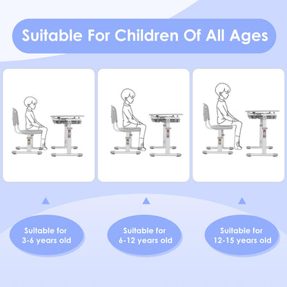 MAMIZO Kinderschreibtisch Stuhl Set Höhenverstellbar – Grau