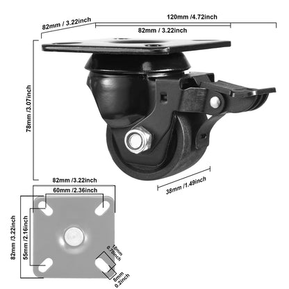 WEIBIDA Schwerlastrollen 50 mm Nylon mit Bremse, 4er-Set 1000 kg