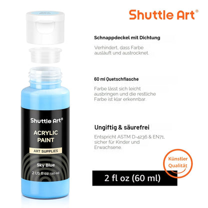 Shuttle Art Acrylfarben Set, 36 Farben à 60 ml mit Pinseln und Palette