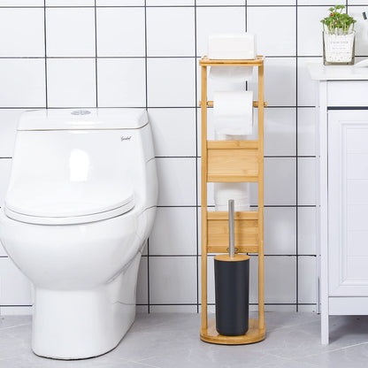 Yorbay WC-Garnitur aus Bambus mit Toilettenpapierhalter und WC-Bürste
