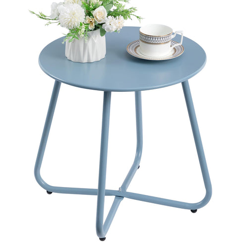 HollyHOME Beistelltisch Outdoor rund Metall wetterfest Grau Blau mit X-förmigem Stahlgestell