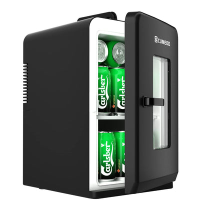 Cumeod Mini Kühlschrank 15L Kühl- & Heizbox – Schwarz. Eine schwarze Box kühlt oder wärmt Getränke und Lebensmittel.