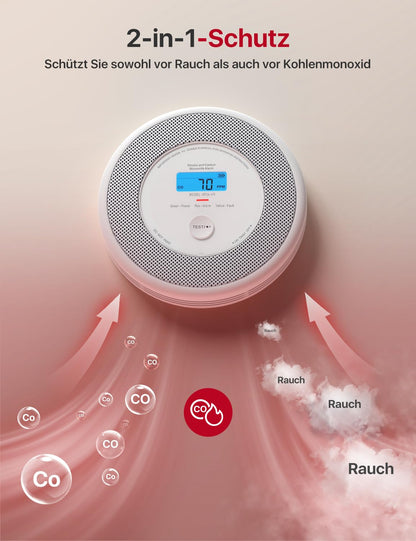 X-Sense XP0A-MR Rauch- und CO-Melder mit Sprachalarm, 30 mm