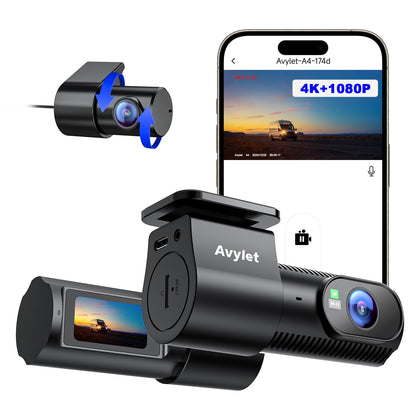 Avylet 4K+1080P Dashcam Dual Auto Kamera - Mini 5GHz Wi-Fi