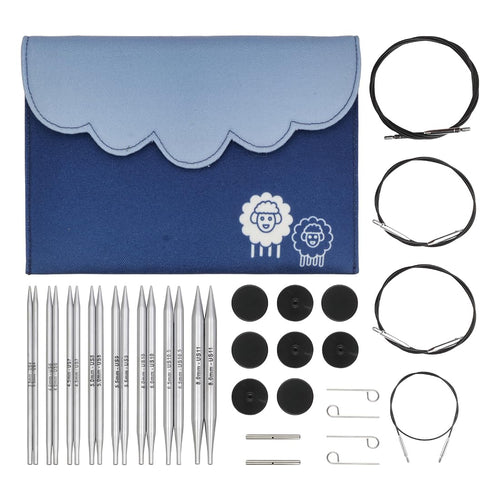 KnitPro Nova Deluxe Nadelspitzen-Set austauschbar 13 cm, 8 Grössen aus verchromtem Messing im lila Stoffetui