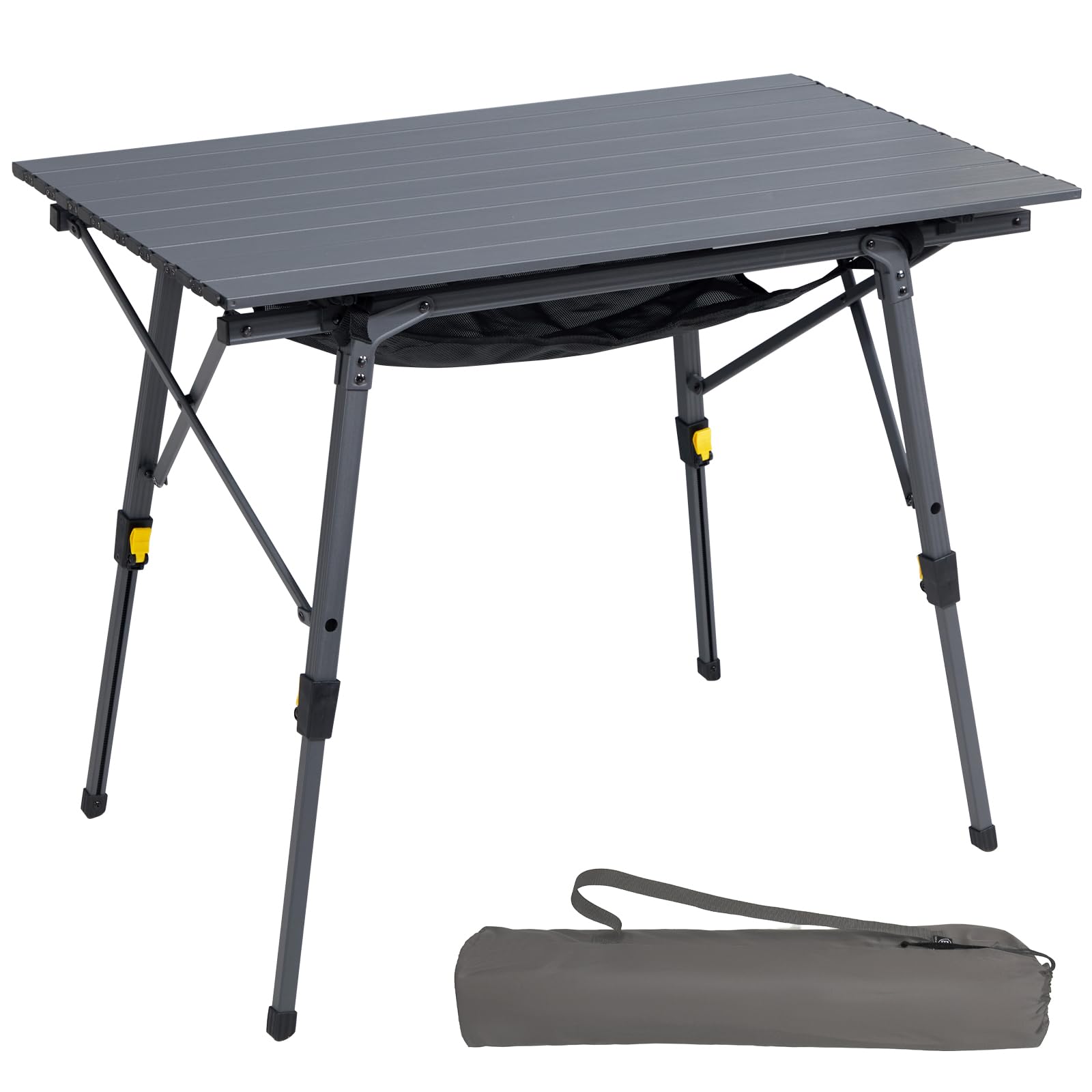 Portal Campingtisch faltbar Höhenverstellbar - 90x53cm Grau. Grauer, rechteckiger Falttisch, höhenverstellbar für Camping-Anwendungen.