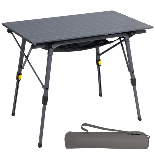 Portal Campingtisch faltbar Höhenverstellbar - 90x53cm Grau. Grauer, rechteckiger Falttisch, höhenverstellbar für Camping-Anwendungen.