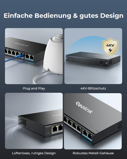 Reolink 8 Port PoE Switch unmanaged 120W mit 2 Gigabit Uplink – RLA-PS1
