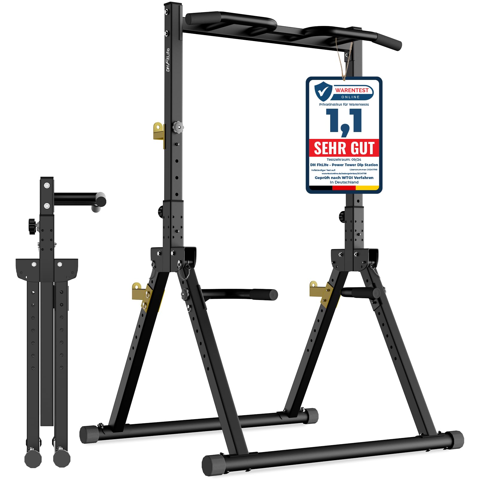 DH FitLife Power Tower Dip Station faltbar | Klimmzugstange bis 150 kg