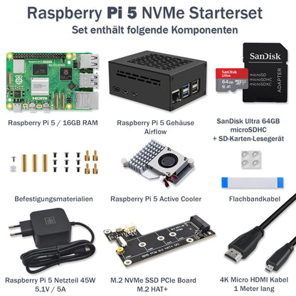Raspberry Pi 5 16GB Kit – PCIe M.2 NVMe Metallgehäuse