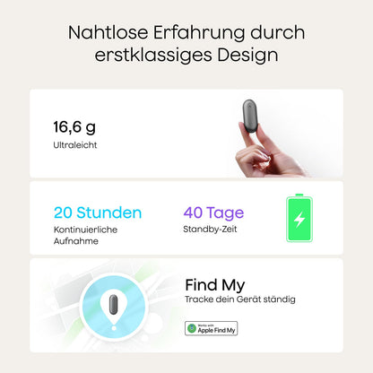 Plaud NotePin KI-Sprachrekorder, 64 GB, 112 Sprachen, Kosmisches Grau