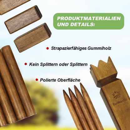 SunNordic Kubb Wurfspiel aus Gummibaumholz mit Tragetasche