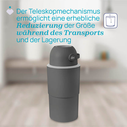 Chicco Windeleimer XL Geruchskontrolle Kompakt – Ohne Kassetten, Grau