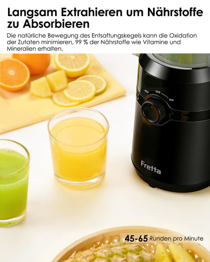 Fretta F5000 Slow Juicer Entsafter mit 108 mm Einfüllöffnung, 200 W