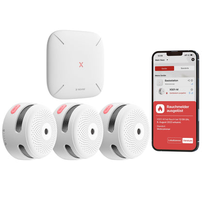 X-Sense Smart Rauchmelder XS01-M mit SBS50 Basisstation, 3 Stück