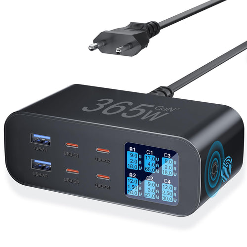 YSYFAD 365W USB C Ladestation 6-Port GAN - Schwarz