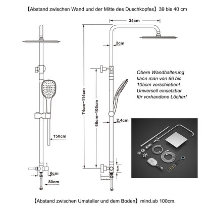 JOHO Duschsystem ohne Armatur – Edelstahl eckig 20x20cm chrom